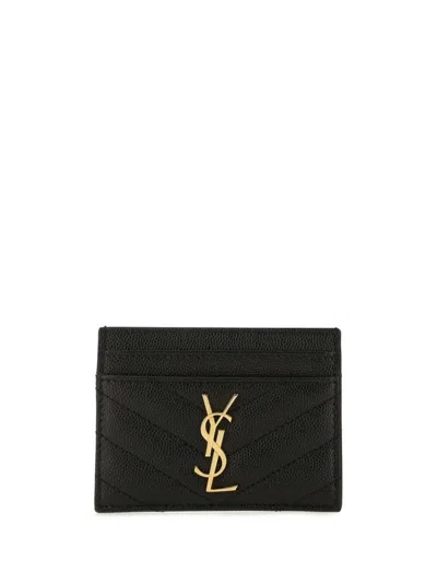 Saint Laurent Cassandre Matelassé Card Case In Grain De Poudre Leather Accessories In Black
