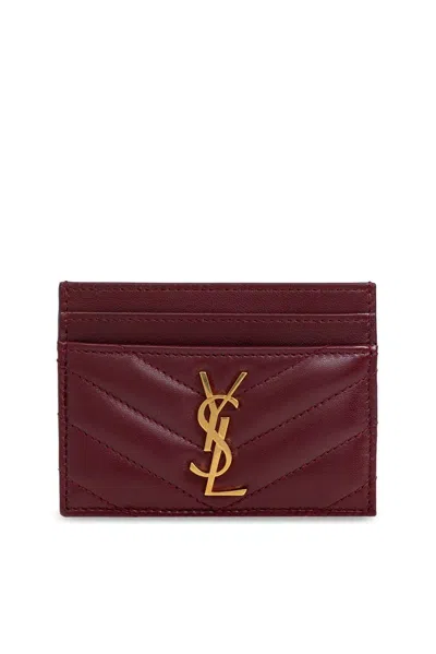 Saint Laurent Cassandre Matelassé Card Case In Patent Leather In Red