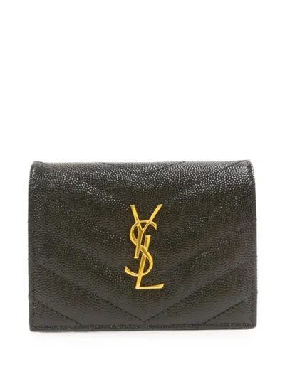 Pre-owned Saint Laurent Cassandre Matelassé Card Case Wallet In Black