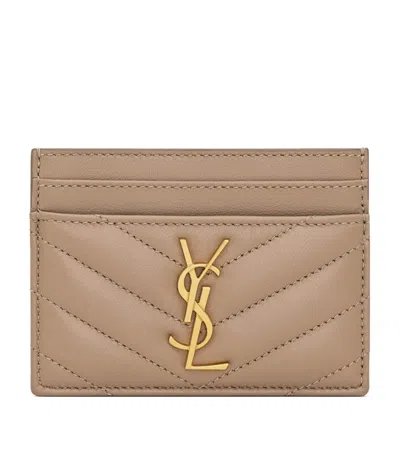 Saint Laurent Cassandre Matelassé Card Holder In Beige