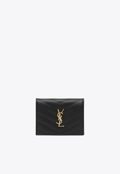Saint Laurent Cassandre Matelassé Cardholder In Black