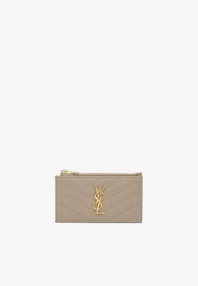 Saint Laurent Cassandre Matelassé Cardholder In Brown