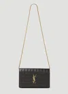 Saint Laurent Cassandre Matelassé Carré Chain Wallet In Black