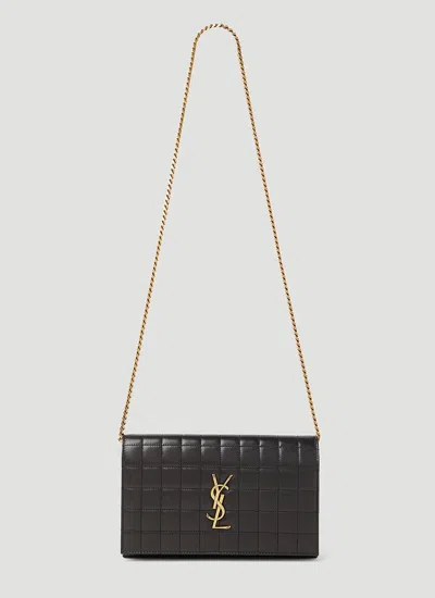 Saint Laurent Cassandre Matelassé Carré Chain Wallet In Black