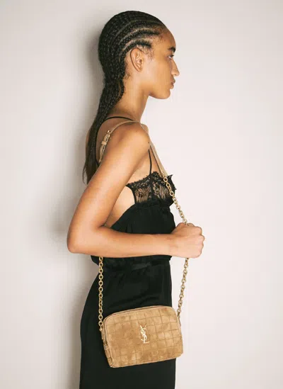 Saint Laurent Cassandre Matelassé Carré Mini Camera Bag In Brown