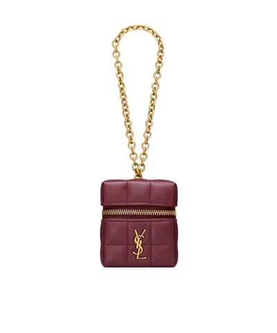 Saint Laurent Cassandre Matelassé Carré Mini Cube On Chain In Shiny Leather