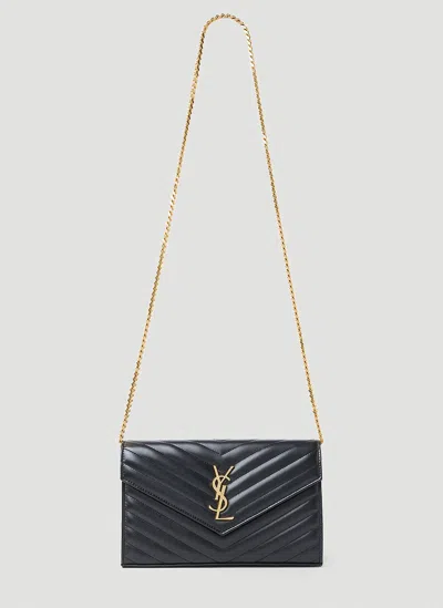 Saint Laurent Cassandre Matelassé Chain Wallet In Black