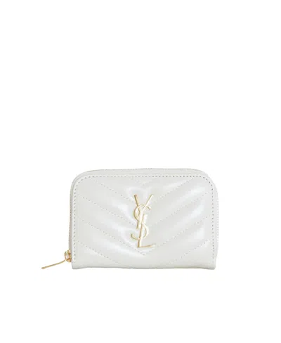 Saint Laurent Cassandre Matelassé Coin Card Wallet In Lambskin In White