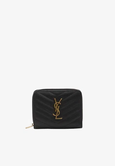 Saint Laurent Cassandre Matelassé Compact Wallet In Black