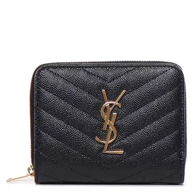 Saint Laurent Cassandre Matelasse Compact Wallet In ["black","gold Tone"]