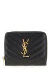 Saint Laurent Cassandre Matelassé Compact Zip Around Wallet In Grain De Poudre Leather Accessories In Black