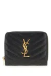Saint Laurent Cassandre Matelassé Compact Zip Around Wallet In Grain De Poudre Leather Accessories In Black