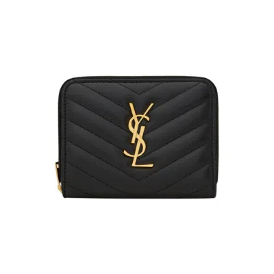 Pre-owned Saint Laurent Cassandre Matelassé Compact Zip-around Wallet 'noir' | Black | Women's Size Onesize