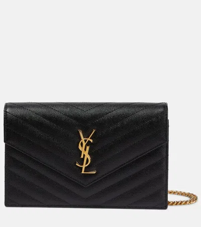 Saint Laurent Cassandre Leather Wallet On Chain In Black