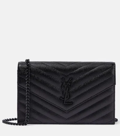 Saint Laurent Cassandre Matelassé Envelope Leather Wallet On Chain In Black
