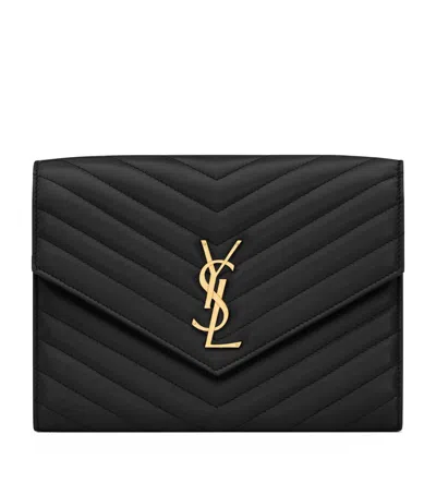 Saint Laurent Cassandre Matelassé Envelope Pouch In Black