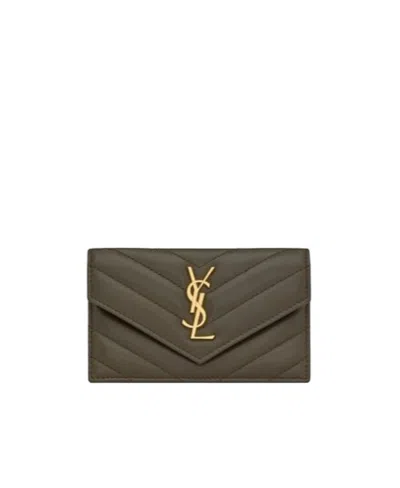 Saint Laurent Cassandre Matelassé Flap Card Case In Lambskin In Brown