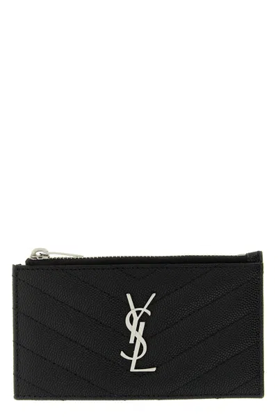 Saint Laurent Cassandre Matelassé Fragments Card Holder In Black