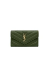 Saint Laurent Cassandre Matelassé Fragments Lambskin Card Holder With Flap In Green