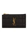 Saint Laurent Cassandre Matelassé Fragments Zipped Card Case In Black