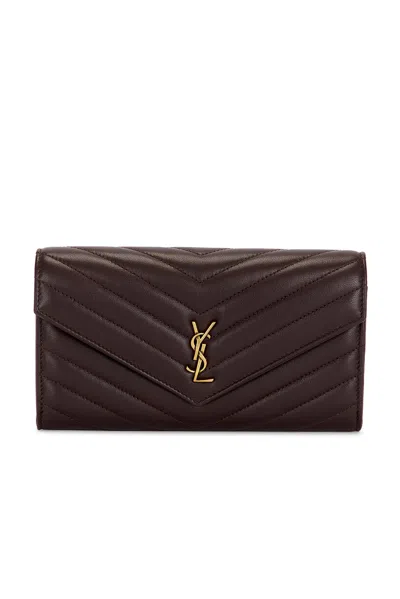 Saint Laurent Cassandre Matelasse Large Flap Wallet In Dark Sweet Choco