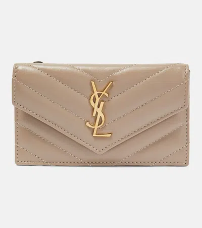 Saint Laurent Cassandre Matelassé Leather Card Case In Beige