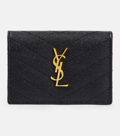 Saint Laurent Cassandre Matelassé Leather Card Case In Nero/nero