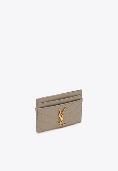 Saint Laurent Cassandre Matelassé Leather Cardholder In Beige