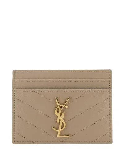 Saint Laurent Cassandre Matelassé Leather Cardholder In Neutral