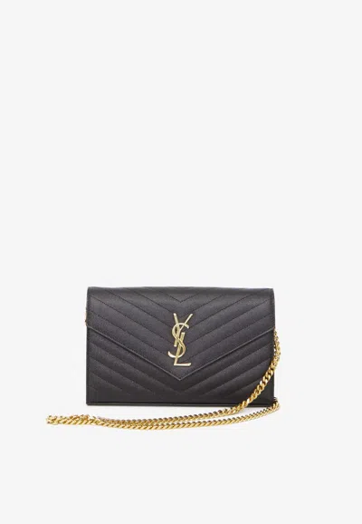 Saint Laurent Cassandre Matelassé Leather Chain Clutch In Black