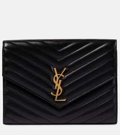 Saint Laurent Cassandre Matelassé Leather Clutch In Black