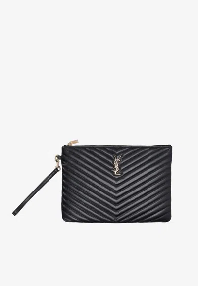 Saint Laurent Cassandre Matelassé Leather Pouch In Black