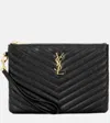 Saint Laurent Monogram Ysl Large Chevron Quilted Flat Wristlet Pouch Bag In Nero