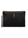 Saint Laurent Cassandre Matelassé Leather Tablet Pouch Bags In Black