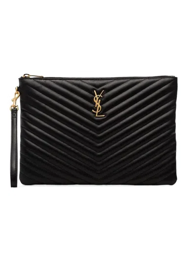 Saint Laurent Cassandre Matelassé Leather Tablet Pouch Bags In Black