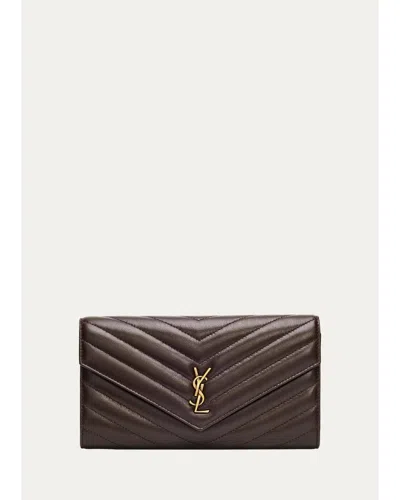 Saint Laurent Cassandre Matelassé Leather Wallet In Arabica