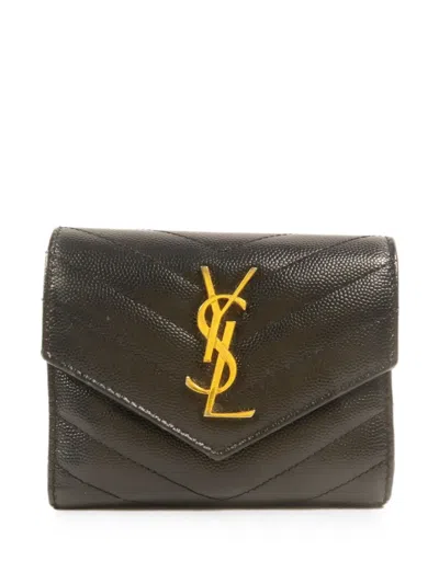 Pre-owned Saint Laurent Cassandre Matelassé Leather Wallet In Black
