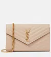 Saint Laurent Envelope Small Leather Wallet On Chain In Beige