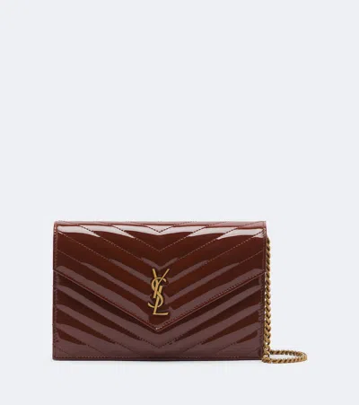 Saint Laurent Cassandre Matelassé Leather Wallet On Chain In Brown