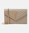 Saint Laurent Cassandre Matelassé Leather Wallet On Chain In Grey
