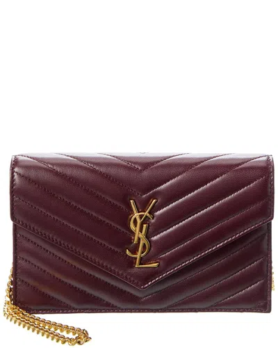 Saint Laurent Cassandre Matelasse Leather Wallet On Chain In Brown