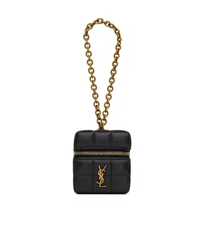 Saint Laurent Cassandre Matelassé Carré Mini Cube On Chain In Lambskin In Black