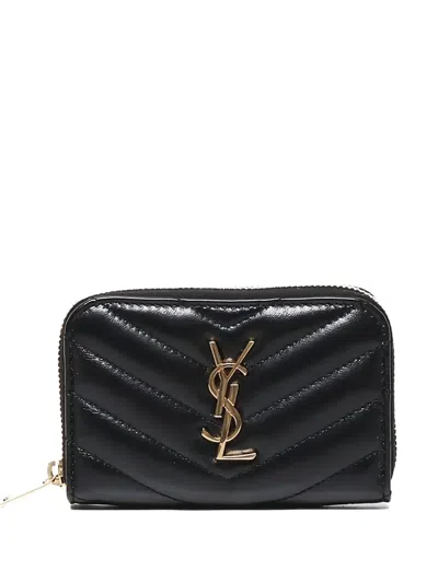 Saint Laurent Cassandre Matelassé Logo-plaque Card Wallet In Black
