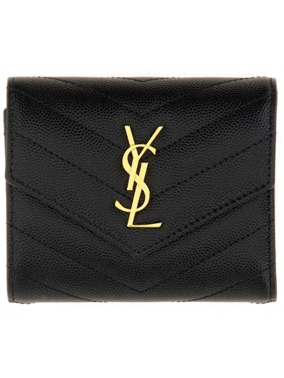 Saint Laurent "cassandre" Matelassé Multi-fold Wallet In Black