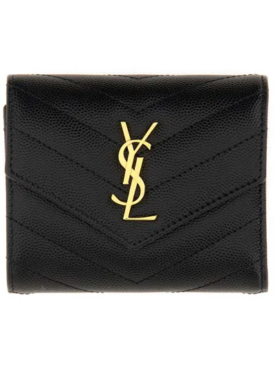 Saint Laurent Cassandre Matelassé Multi-fold Wallet In Black