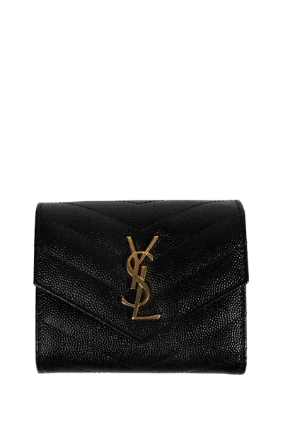 Saint Laurent Cassandre Matelassé Multi-folded Wallet In Black