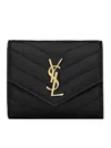Saint Laurent Cassandre Matelassé Multi-folded Wallet In Grain De Poudre Embossed Leather In Black