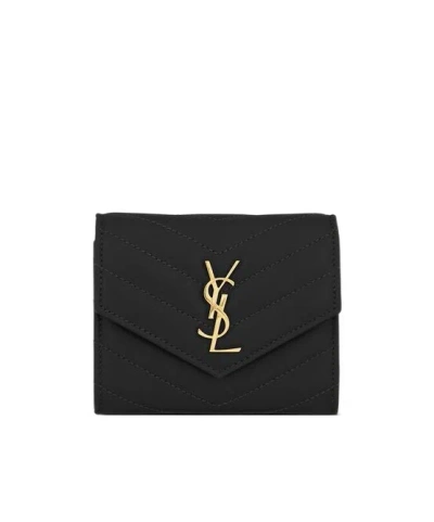 Saint Laurent Cassandre Matelassé Multi-fold Wallet In Lambskin In Red