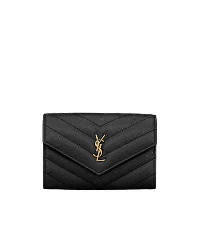 Saint Laurent Small Black Leather Envelope Wallet In Purple