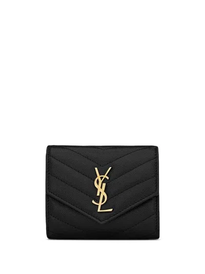 Saint Laurent Cassandre Matelassé Tri-fold Wallet In Grain De Poudre Leather